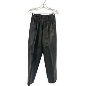 Vakko Vinatge 80s Womens Leather Pants US 8 Black Pleated Straight Leg high rise